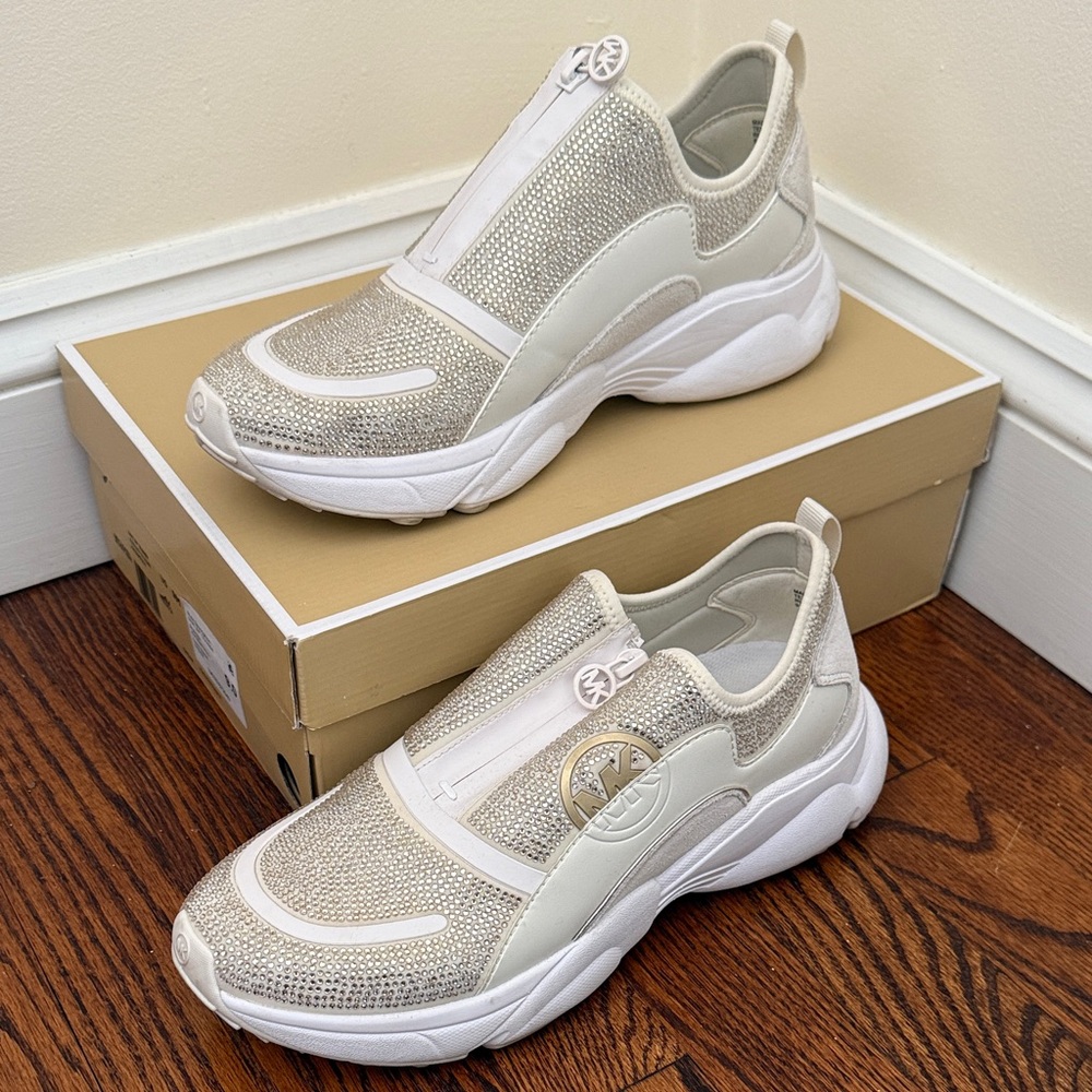 Michael Kors Cream Sami Zip Trainer Scuba/Hot FX Stones Sz 9